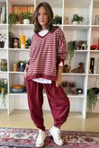 The Sunday Morning Stripe V Slouch Sweatshirt Burgundy Blush